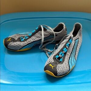 Vintage Puma Gray and Blue Sneakers with Yellow Accents RARE